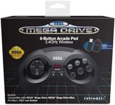 Retro-Bit Official SEGA Mega Drive 8-Button 2.4Ghz Wireless Arcade Pad for MEGA DRIVE MINI CONSOLE, Sega Mega Drive Console, PC, Switch, macOS, Playstation 3, Steam, RetroPie, Raspberry Pi (Black)