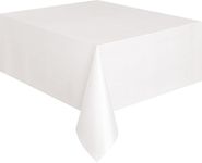 Unique UK Solid White Short Fold Rectangular Plastic Table Cover (137cm x 274cm) 1 Count - Elegant & Durable Tablecloth for Parties, Events, and Home Use