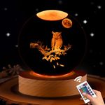 Owl Gifts for Women, 3.15in 3D Owl Figurine Crystal Ball Lamp with Remote Control, Owl Decor for Bedroom, Birthday Christmas Owls Gifts for Kids Girls Boys Women