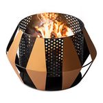 LIVIVO Sunburst Design Fire Pit Brazier with Mesh Inner Walls for Wide Heat Output and Viewing Angle, Rustic Copper Style External Details, Weather and Rust-Resistant Material