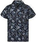 V.H.O. Funky Hawaiian Shirt, Shortsleeve, Skulls, Black, 6XL