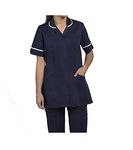 Skywear T66 Healthcare and Beauty Tunics Woman Girls Ladies Tops Office Uniform Shirts, Navy with White, 12