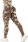 VOYJOY Tie Dye Seamless Leggings for Women High Waist Yoga Pants, Scrunch Butt Lifting Elastic Tights, #1 Mocha, Large