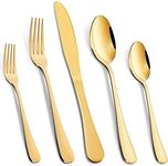 Gold Silverware Set for 12, 60 piece Gold Cutlery Set, Gold Stainless Steel forks Spoons Set, Gold Flatware Set for 12, Golden Kitchen Utensils Set, Home Restaurant Knife Fork Spoon Tableware Set