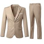 Holivyer Men's 3 Piece Slim Fit Suit Set, Two Button Blazer Solid Jacket Vest Pants Wedding Business Suit, Champagne, Large