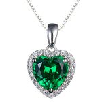 Navachi 925 Sterling Silver 18k White Gold Plated 3.7ct Heart Emerald Az9632p Necklace Pendant 18"