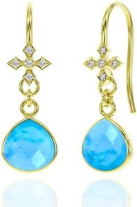 Turquoise Earrings for Women in Heart Dangle Drop Shape - 18K Gold Vermeil, Certified 925 Sterling Silver Earring - Hypoallergenic Gold Jewelry for Women, Mothers Day Gifts, Birthday Gifts for Women