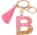 Rohans Pink and Gold Resin Alphabet Initial Letter Keychain, Bag Charm, Key Ring with Lobster Clasp (B)