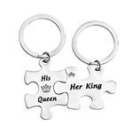 CENWA Couple His & Hers Matching Puzzle Piece Set His Queen Her King Couple Keychain Set Husband Wife Gift (King/Queen k)