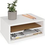 Ballucci File Organizer, 2-Tier Document Paper Sorter, Stackable Wood Desk Organizer Mail Holder, Monitor Stand with Storage Shelves, White