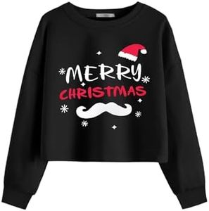 Arshiner Girl Christmas Cropped Sweatshirt Long Sleeve Crop Top for Kids Crewneck Sweatshirts Santa Hat 8-9 Years