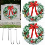 Crowye 4 Pcs Christmas 15.75" Headstone Wreath Set Includes 2 Pcs Christmas Headstone Wreath 2 Pcs 8" Headstone Wreath Hanger Tombstone Wreath Holder Wreath for Cemetery Gravestone Grave Marker