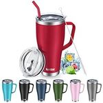 KETIEE 30oz Tumbler with Straw and Lid, Travel Mug Coffee Tumbler with Handle, Insulated Tumbler Cup with 2 Lids, Stainless Steel Vacuum Travel Coffee Mug Water Bottle for Hot and Cold Drink, Red