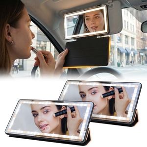 2PCs Car Sun Visor Vanity Mirror with Protective Cover, LED Makeup Mirror with 3 Light Modes, Dual Rechargeable Dimmable Touch Control Travel Vanity Mirrors, Universal for Car Truck SUV