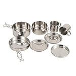 ROSEBEAR 8Pcs Camping Cookware Set, Stainless Steel Camping Pot Set, Camping Cooking Kit, Camping Plates and Cutlery Set, Camping Pans for Backpacking Camping Hiking