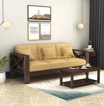 PRIYANSHU WOOD CRAFT Sheesham Wood 3 Seater Sofa Set for Living Room Wooden Sofa Set with Cushions for Home (Walnut Finish)