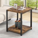 EXCEFUR End Table with Storage Shelf, Modern Side Table for Living Room, Wood and Metal Bedside Table Nightstand, Rustic Brown