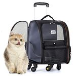 Lekespring Cat Carrier Backpack with Rolling Wheels, Pet Carrier Backpack for Small Dogs Medium Cats Fit up 18lbs, Pet Carrier with Removable Wheels, Airline Approved Puppies Backpack, Quilted Black