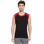 Sporto Men's Multipurpose Pure Cotton Gym Vest with Contrast Shoulder Pannel Black