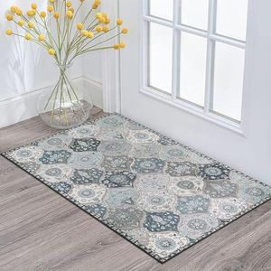 Tivddikun Moroccan Trellis Area Rug, 2'x3' Entry Rug Non-Slip Washable Indoor Door Mat, Small Oriental Accent Throw Rug for Bedroom Kitchen Entryway Bathroom