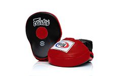 Fairtex FMV9 Contoured Focus Mitts |Striking Accuracy & Protection for Boxing, Muay Thai, Kickboxing |Ergonomic Design, Soft Padding, Secure Fit Leather -(Black/Red)