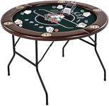 Barrington Billiards 6 Player Folding Round Card Table Casino Style 46 Inch Poker Table with Padded Rails, Cup Holders, and Poker Chips and Cards
