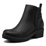 mysoft Women's Elastic Gore Lug Sole Chelsea Boots Slip On Platform Chunky Heel Ankle Booties, Black Matte, 7