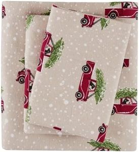 Woolrich Cotton Sheet Set Cottage Charms Print, 100% Cotton Flannel Sheets Warm & Fuzzy Bedding Set Full Size Sheets, Fitted Pocket Fits Up to 12" Mattress, Full Tan Cars, 4 Piece