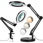 LANCOSC 10X Magnifying Glass with Light, 3 Color Modes Stepless Dimmable 2-in-1 Desk Lamp and Clamp, Hands Free LED Lighted, Magnifier with Light and Stand for Repair, Painting, Crafts, Close Works