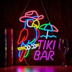 Tiki Bar Parrot Neon Sign for Wall Decor Hawaii Beach Bar LED Light up Signs with Dimmer for Pub Party Man Cave Room Art Decor Gift