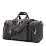 Plambag Oversized Canvas Duffle Bag 50L Tote Travel Weekend Luggage Gym Bag Dark Grey