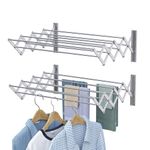 X-cosrack Wall Mounted Clothes Drying Rack, 31.9" Wide Large Rustproof Retractable Laundry Drying Rack, 8 Bar Space-Saving Aluminium Alloys Clothing Hanger Drying Racks forLaundry (Silver)