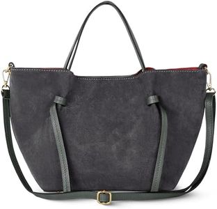 TAKEASY Italian Genuine Suede Tote Bag for Women with Detachable Strap | Structured Top-Handle Purse with Interior Pouch (Pewter)