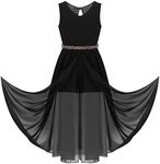 FEESHOW Kids Girls V Neck Rhinestone Chiffon Flower Girl Dress Short Romper Maxi Dress Wedding Pageant Birthday Party Gown Black 10