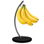 HOMKULA Banana Holder Stand - Banana Hook Hanger, Banana Tree Holder, Banana Rack for Kitchen Counter, Stainless Steel&Wooden Base, Full Black