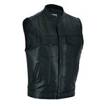 GARGOYLE BELLS Men's Leather Motorcycle Vest with Gun Pockets SOA Biker Club Vest with Liner &Snap/Zipper For Riding, Black No Diamond Padding, 42