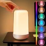 COOLNIGHT Touch Lamps Bedside Lamps,16 RGB Color Changing Rechargeable Table Lamp,Dimmable Night Light Kids,1800mah Rechargeable Lamp Battery Operated Lamp,Bedside Light Battery Table Lamp for Bedroom