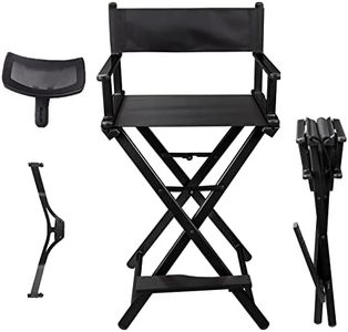 Lorvain Folable Makeup Artist Stool Chair, Protable Tall Folding Directors Chair, Aluminum Makeup Chair with Head Rest for Studio Salon Vanity, Bar Height - Black Chair