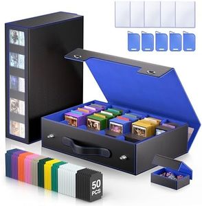 MORCCO 3900+ Trading Card Storage Box with Commander Display Window – 5-Row MTG Card Case, Secure Mechanical Lock & Portable Handle for Easy Transport – Perfect for TCG Sports Collectors (Black Blue)