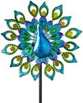Garden Mile Solar Powered Wind Spinner Extra Large Wind Sculpture LED Solar Light Garden Decoration Multi Colour LED Light Kinetic Wind Spinner - Ground Stake Garden Ornament (Peacock)