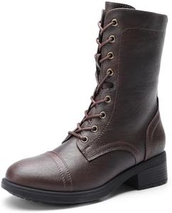 DREAM PAIRS Mid Calf Combat Boots for Women, Women's Winter Lace up Riding Military Boots,Size 12,DARK BROWN