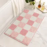 GRANNY SAYS Checkered Pink Bathroom Rugs, 24" x 16", Fluffy Rug, Absorbent Microfiber Ultra Soft Bath Mat Washable, Non-Slip Bath Mats for Bathroom, Cute Floor Mat for Tub, Shower, Bedroom