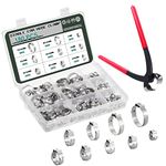 Knpwer 180 Pcs 304 Stainless Steel Single Ear Hose Clamp,6-25.6mm 9 Sizes Crimp Hose Clamp Assortment Kit,Stepless Crimp Clamp (180, 9 Sizes)