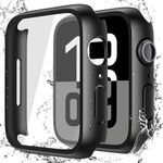 Piuellia 2-Pack Black Waterproof Screen Protector Case with Tempered Glass for Apple Watch Series 10 (Released in 2024) 46mm, Hard PC Ultra-Thin Anti-Fall Protective Cover for iWatch