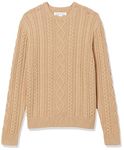 Amazon Essentials Men's Long-Sleeve 100% Cotton Fisherman Cable Crewneck Jumper, Camel, L