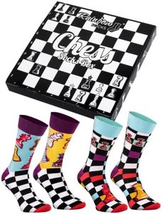 Rainbow Socks - Chess Socks Box - Para Regalar A Jugador De Ajedrez, Aficionado A Los Juegos De Mesa - 2 Pares De Calcetines De Ajedrez - Tablero De Ajedrez Y Figuras De Ajedrez - Talla 41-46
