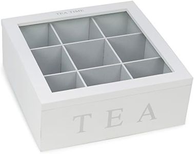 com-four® Tea Box with 9 Compartments - Wooden Tea Bag Storage Box - Tea Bag Box with Viewing Window - Tea Box - Tea Storage (01 Pieces - 22 x 22 x 8.5 cm White)