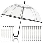 16pcs Clear Umbrellas Wedding, 46in Large Canopy Windproof Transparent Stick Umbrella Auto Open with J-Hook Handle Bubble See Through Umbrellas for Bridal Shower Outdoor Wedding Style (Black)