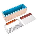 SPETYORT Silicone soap molds kit 42 oz Flexible Rectangular Soap Loaf Mould with Wood Box,Stainless Steel Wavy & Straight Scraper Soap Making Supplies