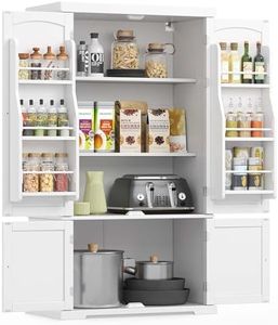 VASAGLE Pantry Cabinet, 53.5-Inch High Freestanding Tall Cupboard Storage Cabinet, 2 Cabinets, 2 Adjustable Shelves, 6 Door Shelves, for Living Room, Kitchen, White UBBC671W01